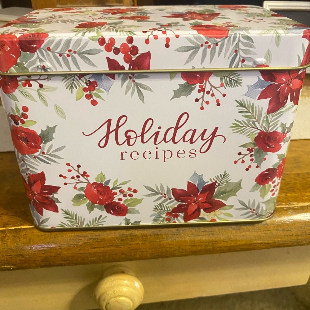 Festive Holiday Recipe Box - Red and Green Floral Design
